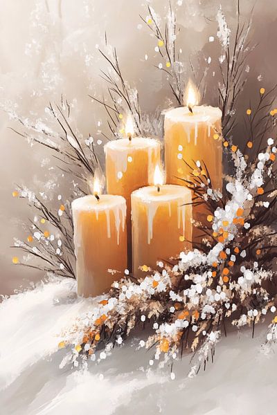 Winterkerzen und Zweige malen von Imperial Art House