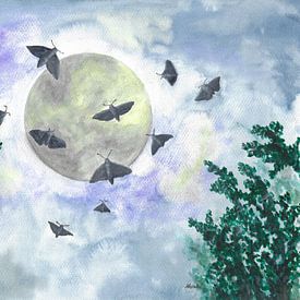 Moths in front of the moon by Sandra Steinke