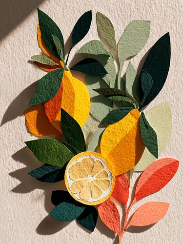 Citroenen en bladeren – botanische collage