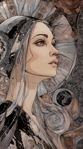 portret vrouw in muurschildering fresco