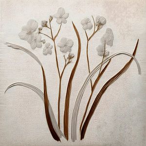 Minimalistische 3D-Reliefblumen in Creme- und Erdtönen