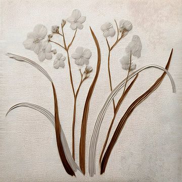 Minimalistisch 3D-reliëf bloemen in crème en aardetinten van Studio Pieternel