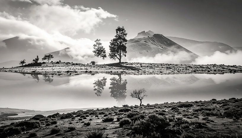 Mountain with fog and lake by Mustafa Kurnaz