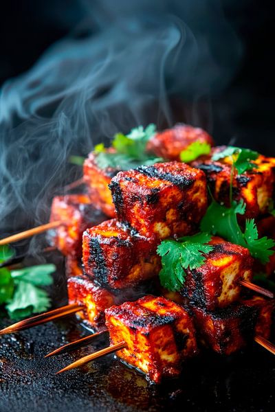 Gegrillte Tofu-Spieße mit Rauch und Kräutern von Poster Art Shop