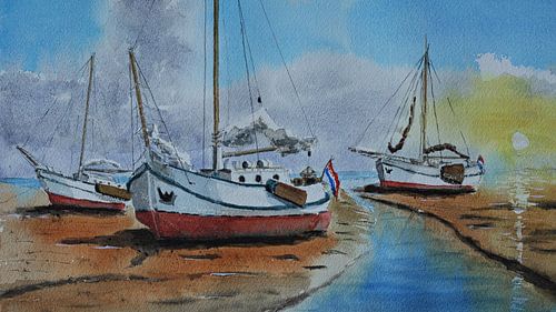 Met de zeilboot droogvallen op het wad