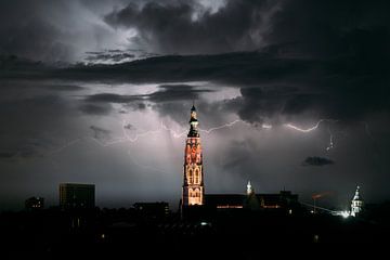 Lightning with the Great Church of Breda by Desmond Berger