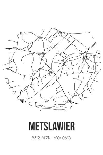 Metslawier (Fryslan) | Karte | Schwarz und weiß von Ortsdrucke
