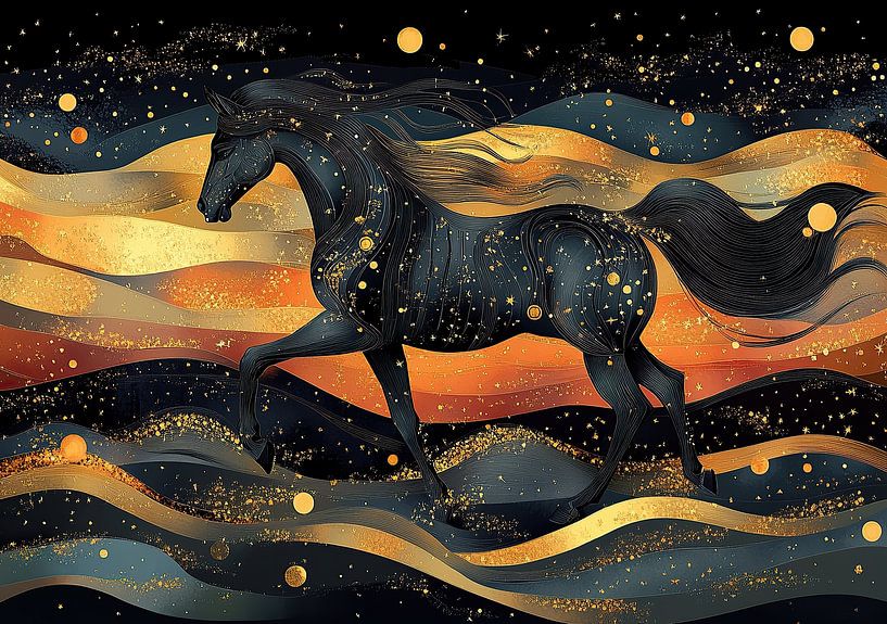 Pferd "Die Weite des Horizonts: Ein Pferd im freien Lauf" von Niklas Maximilian