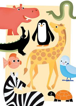 Fröhliches Tiermuster für Kinderzimmer Different Friends