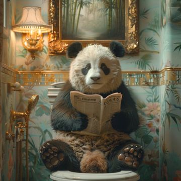 Entspannter Panda beim Lesen auf der Toilette von Felix Brönnimann