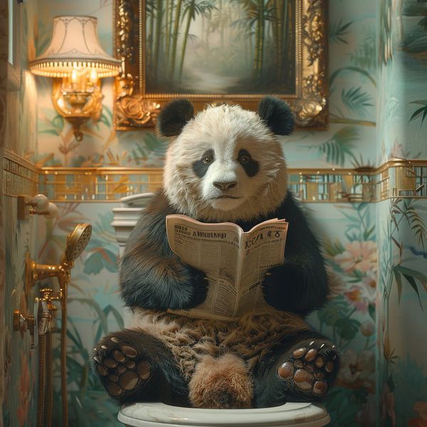 Entspannter Panda beim Lesen auf der Toilette von Poster Art Shop