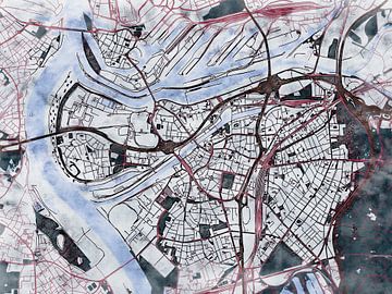 Kaart van Duisburg in de stijl 'White Winter' van Maporia
