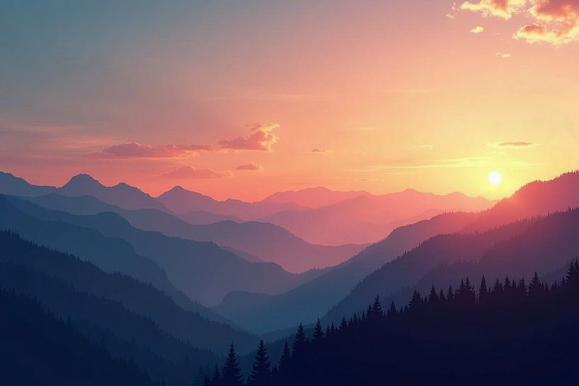 Harmonious interplay of mountains and sky at sunset by Wandbilder-Shop