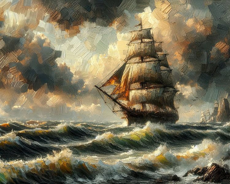 Purchases paintings and artwork Set of 2 'Storm Ship' sailboat