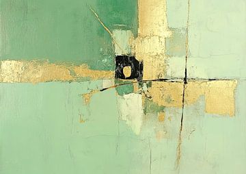 Groen Abstract | Oude Textuur in Groen en Goud van Zen en Meer