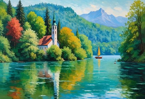 Het landschap van het meer van Bled