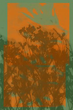 Art botanique minimaliste abstrait et vivant en vert et orange