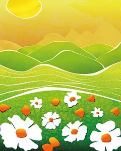 White flowers in spring abstract landscape