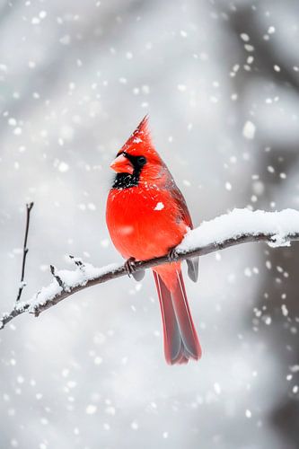 Rode wouw zittend in de sneeuw