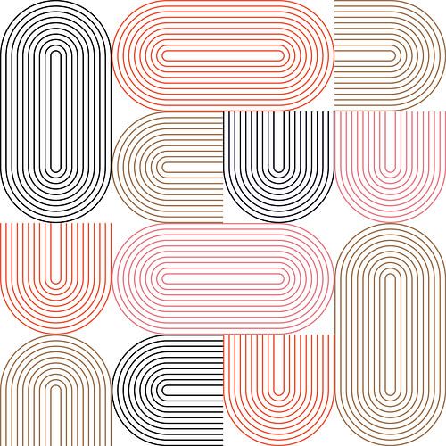 Retro industriële geometrie met lijnen in pastelkleuren nr. 1 in zwart, roze, rood, goud