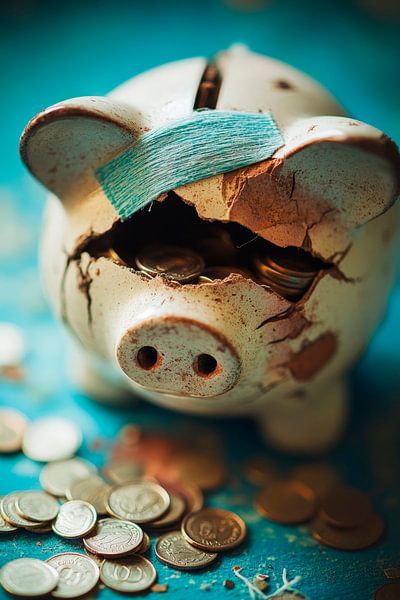 Broken piggy bank with coins by Poster Art Shop