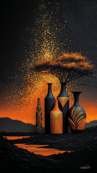 african-black-gold-orange by Gelissen Artworks