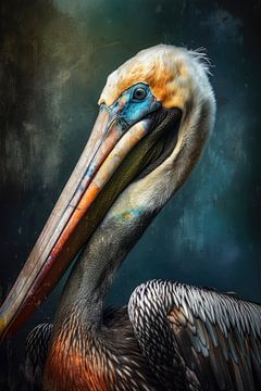 Pelican portrait in colour by Digitale Schilderijen