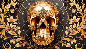 Totenkopf mit Gold und Schwarz