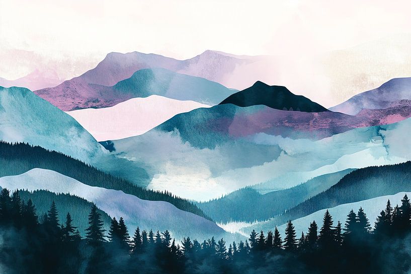 Berglandschap in Aquarel van Studio BB