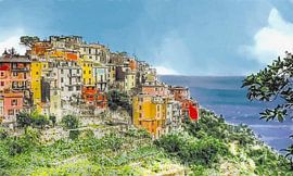 Kleurrijk Leven met Uitzicht in Corniglia Cinque Terre Italiaanse Rivièra