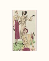 De dames | Historische Art Deco Vintage Print | Dames in het park | Stipjes