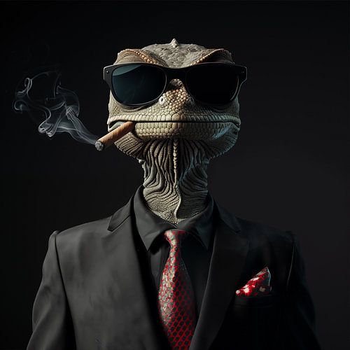 Kameleon met sigaar en zonnebril