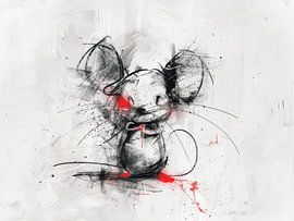 Expressive abstract mouse drawing - modern street art in black and red by Peter Pen Drawings and Paintings
