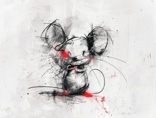 Expressive abstract mouse drawing - modern street art in black and red