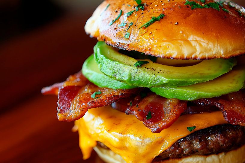 Saftiger Burger mit Bacon und Avocado von Poster Art Shop