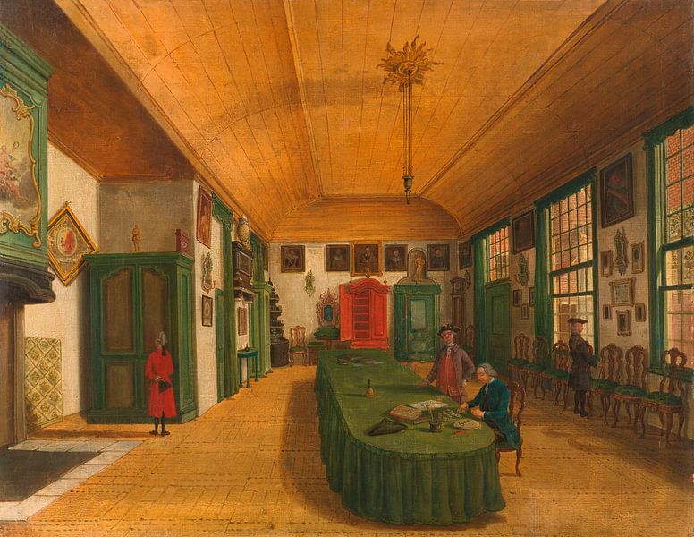 Interieur van de zaal van een genootschap te Leiden, Paulus Constantijn la Fargue van Meesterlijcke Meesters