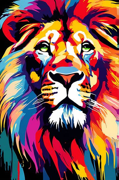 Colourful pop art lion portrait by Art & Soul Creations