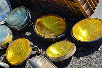 Yellow classic car headlights