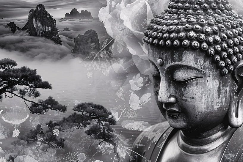 Serene Buddha with Misty Mountains by Art & Soul Creations
