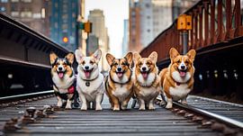 Welsh Corgi gang in New York city by Vlindertuin-Art