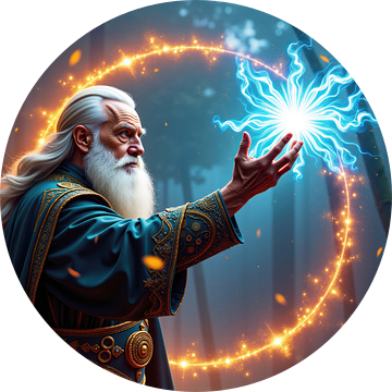 Krachtige tovenaar tovert in fantasiebos