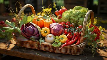 Korb mit Gemüse vom Bauernhof auf dem Holztisch von Animaflora PicsStock