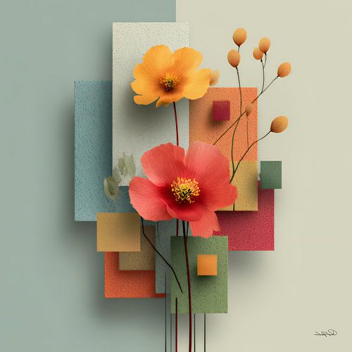 Abstrait avec des fleurs sur Gelissen Artworks