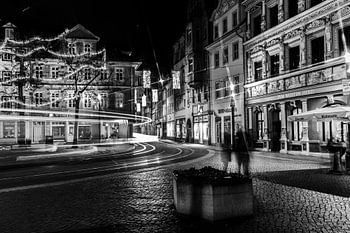 Erfurt - Fischmarkt - Weihnachten - Straßenbahn Schwarz-Weiß