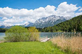 pictorial lake shore Lautersee at springtime, wooden boardwalk a by SusaZoom