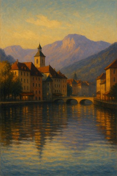 Die goldene Gelassenheit von Annecy - Alpine Wandkunst am See von Travel Shop