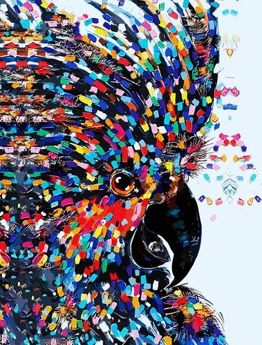 Bunter abstrakter Papagei - Lebendige tropische Vogel Wandkunst in expressionistischen Pinselstrichen