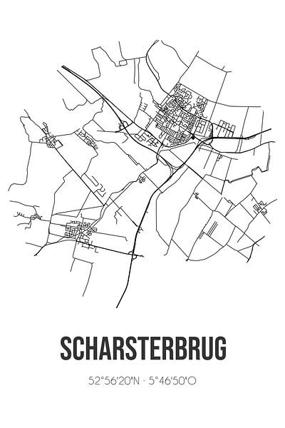 Scharsterbrug (Fryslan) | Map | Black and white by Prints of Place