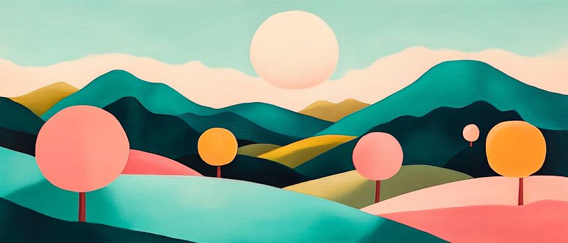 Colourful dreamland of hills Sunset over gentle hills by Poster Art Shop