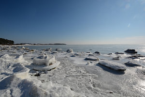 Eisschollen, Südstrand, Göhren, zugefrorene Ostsee